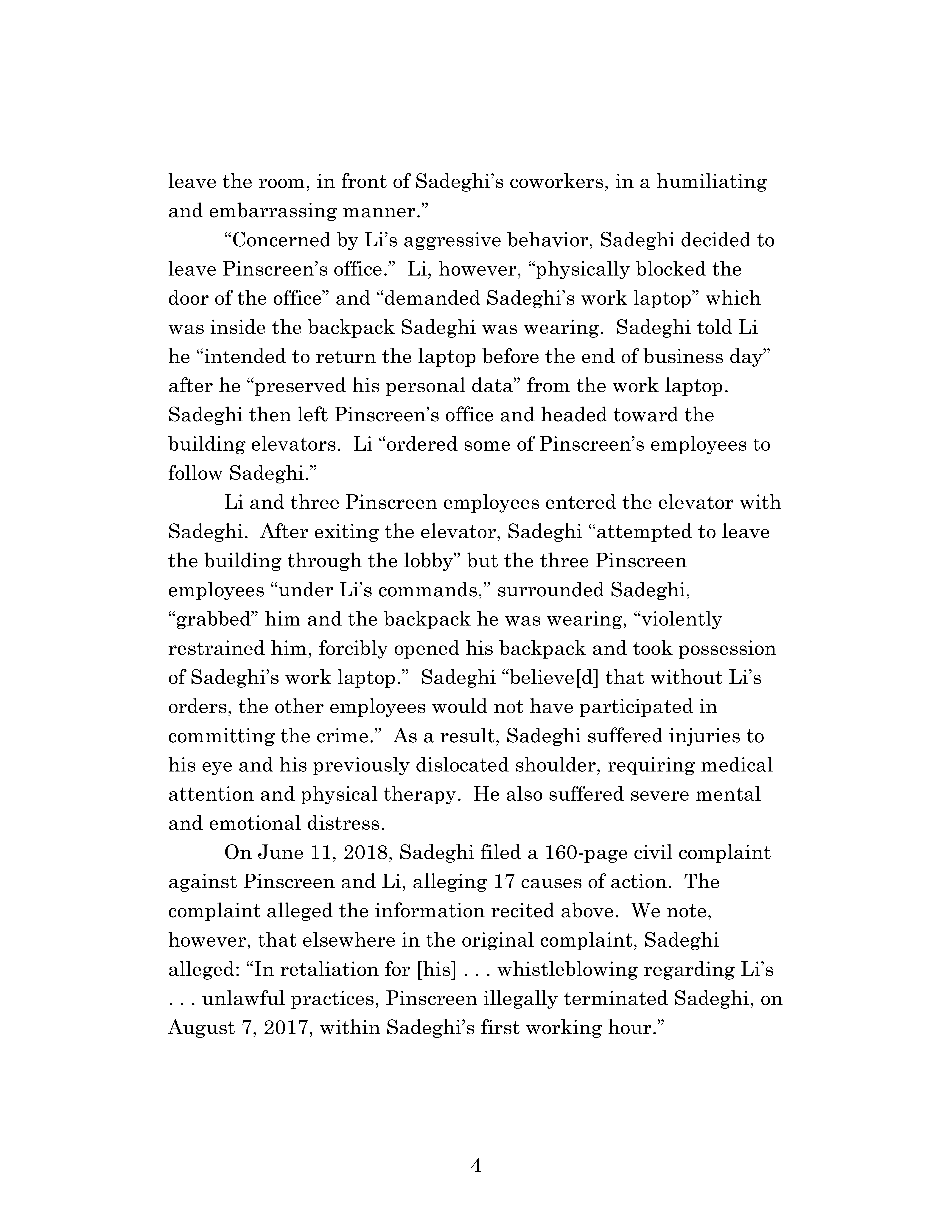 Appellate Court's Opinion Upholding Sadeghi's Claims for Battery and IIED Against Chen, Hu and Kung Page 4