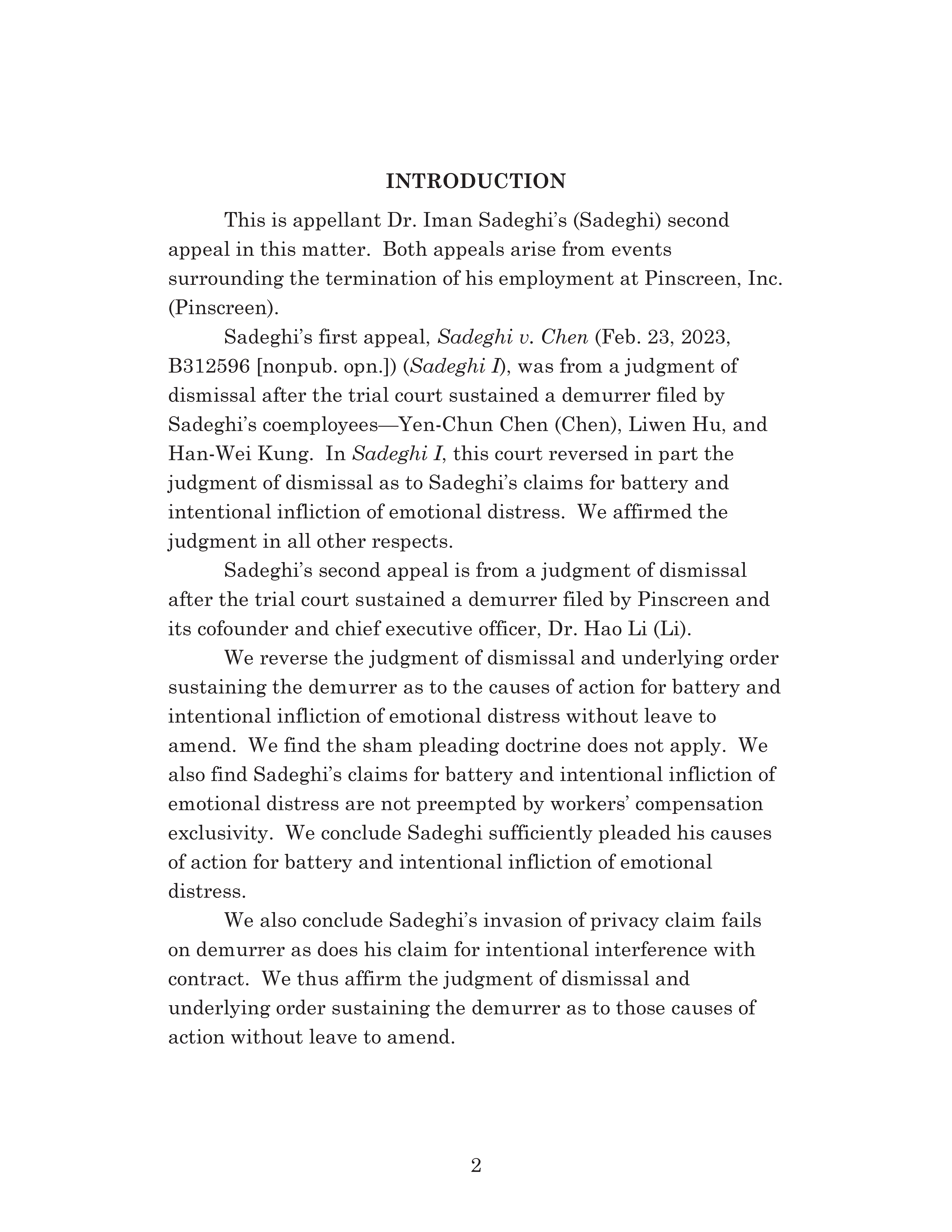 Appellate Court's Opinion Upholding Sadeghi's Claims for Fraud, Battery and IIED Against Li Page 2