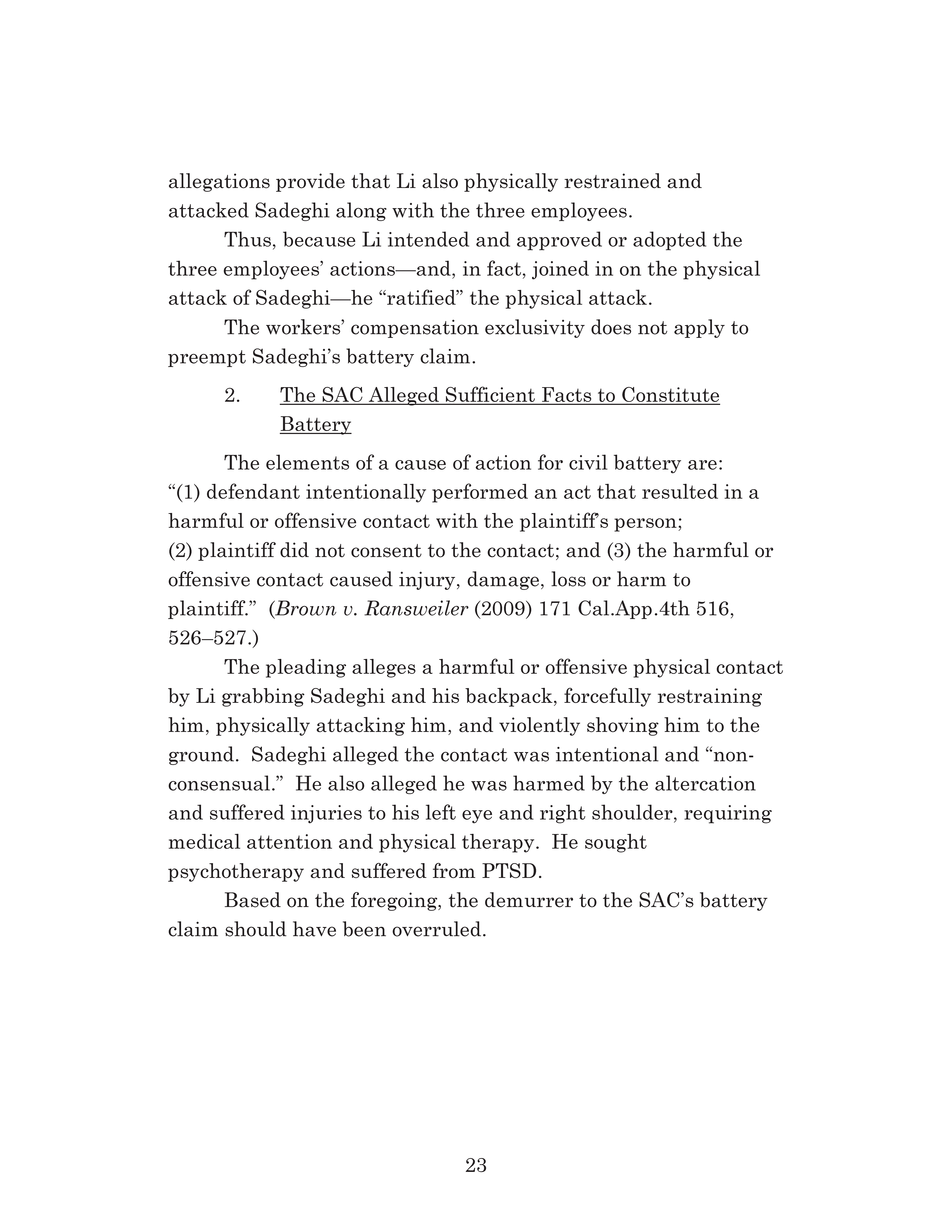 Appellate Court's Opinion Upholding Sadeghi's Claims for Fraud, Battery and IIED Against Li Page 23