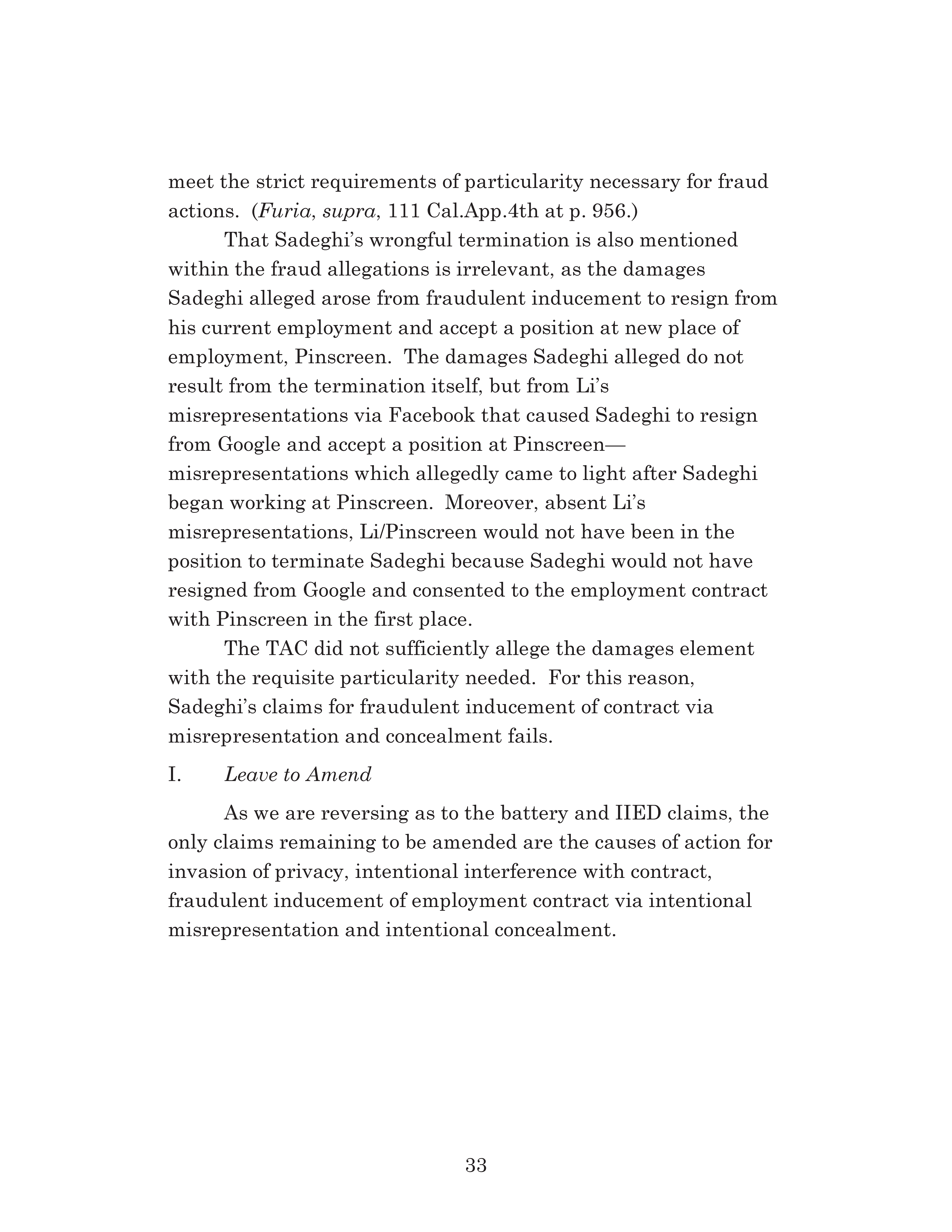 Appellate Court's Opinion Upholding Sadeghi's Claims for Fraud, Battery and IIED Against Li Page 33