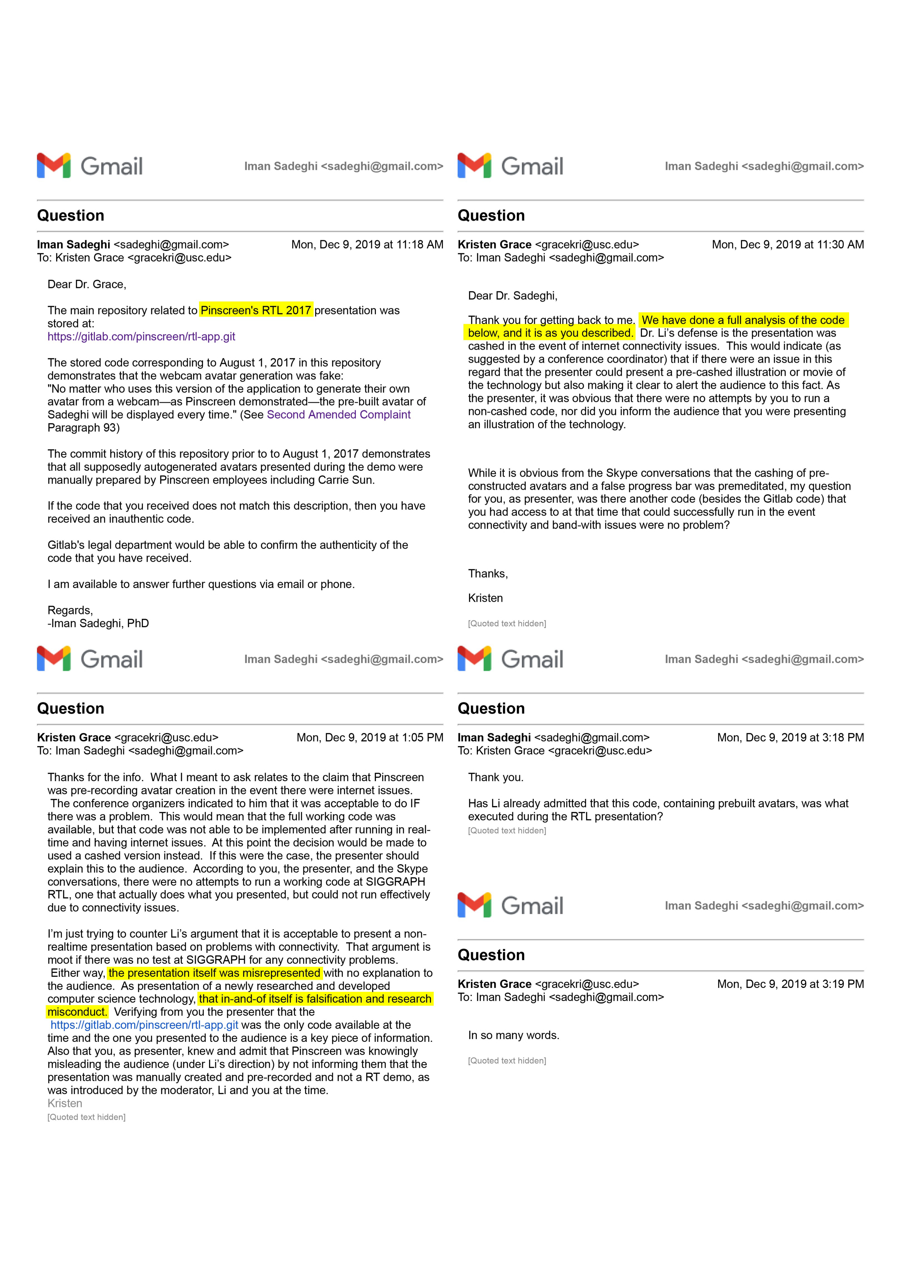 Hao Li Authenticates USC's Confirmation of Pinscreen's Public Deception at ACM SIGGRAPH RTL 2017 Page 4