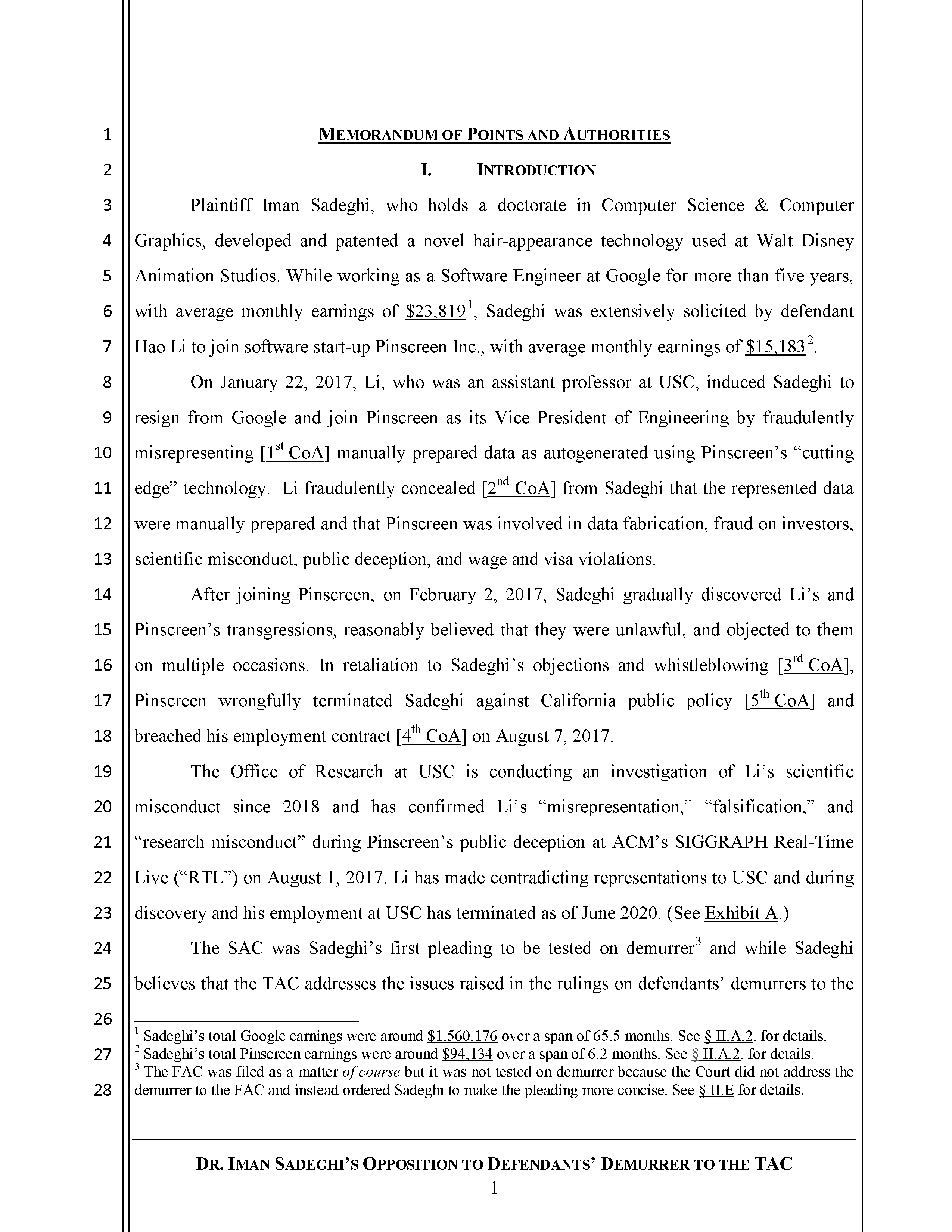 Sadeghi's Opposition to Defendant's Demurrer to the TAC Page 2