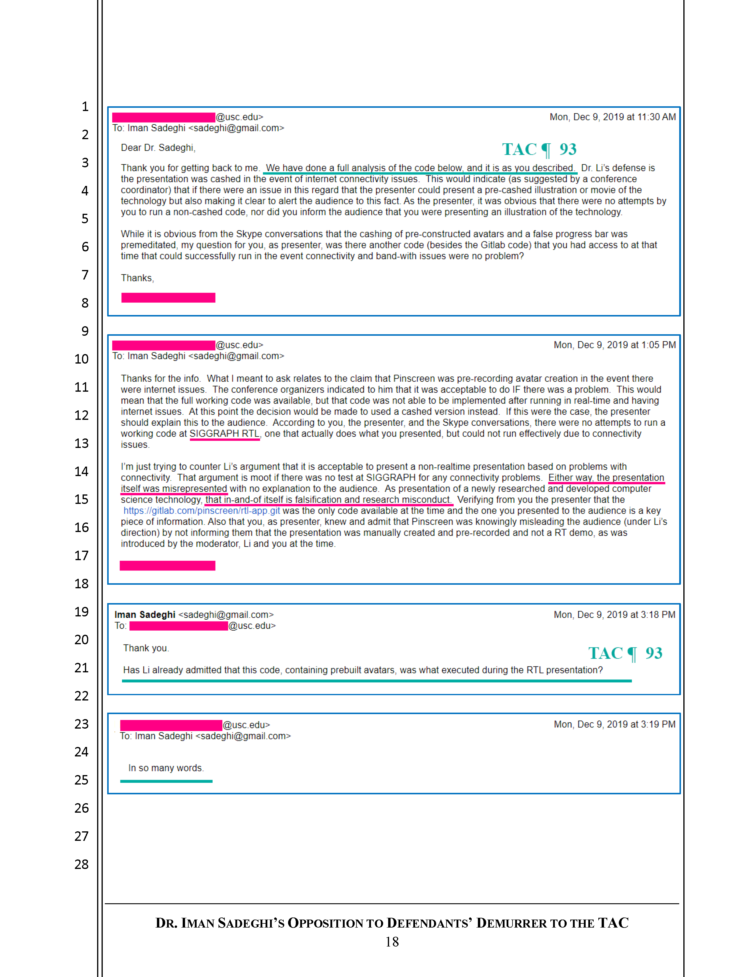 Sadeghi's Opposition to Defendant's Demurrer to the TAC Page 19