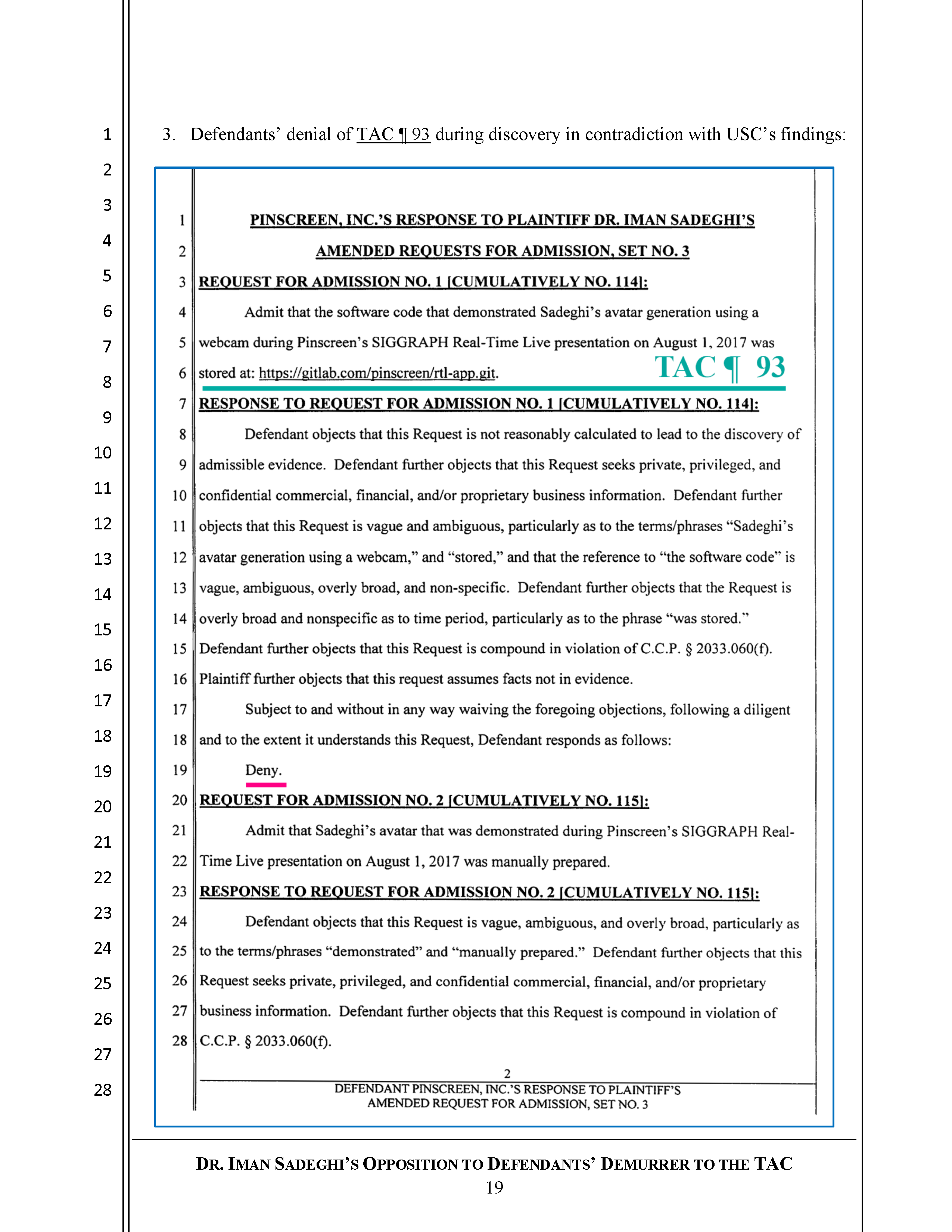 Sadeghi's Opposition to Defendant's Demurrer to the TAC Page 20